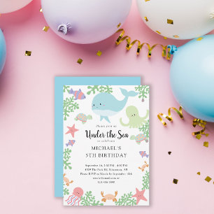 Invitation Anniversaire sous la mer Mignon océan pastel balei
