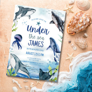 Invitation Anniversaire sous la mer Océan Animaux Baleine Req