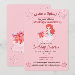 Invitation anniversaire sous-marin rose modifiable
