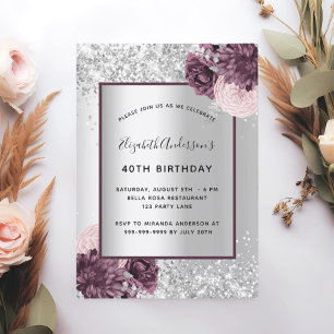 Invitation Anniversaire soyeux et rose floral