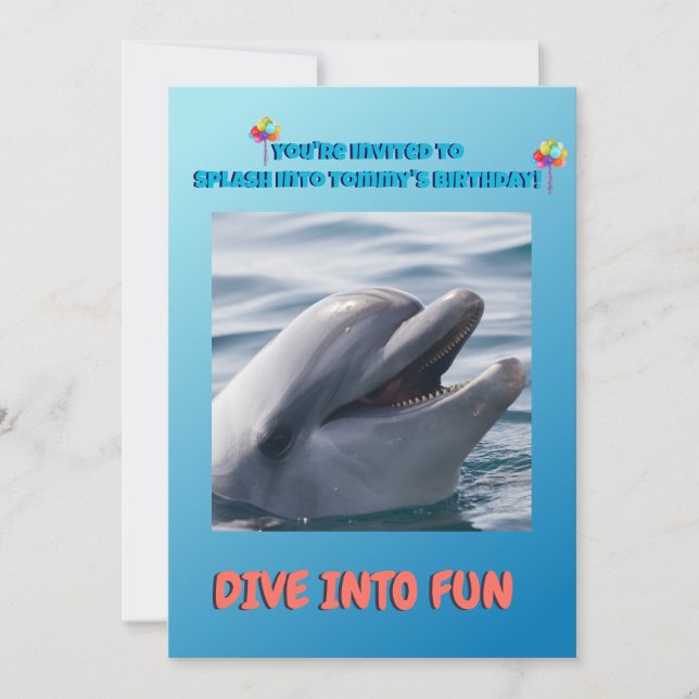Invitation Anniversaire Splash Dauphin (Devant)