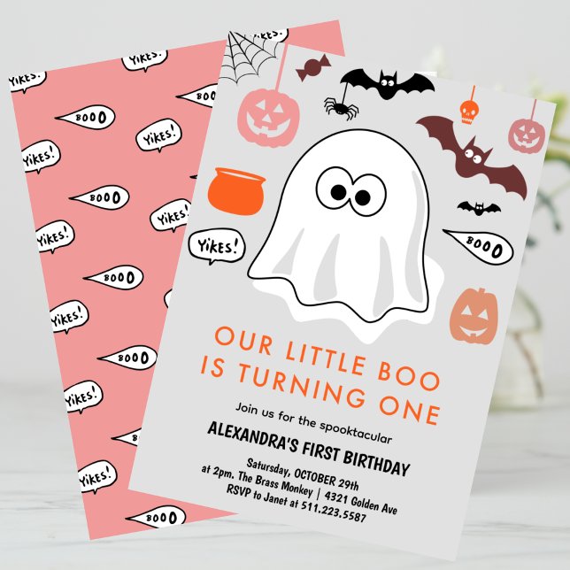 Invitation Anniversaire Spooktacular Adorable Fantôme Hallowe (Halloween-1st-birthday-Invitation-Spooktacular-Cute-Ghost-pink-1)
