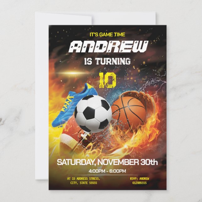Invitation anniversaire sportive personnalisable (Devant)