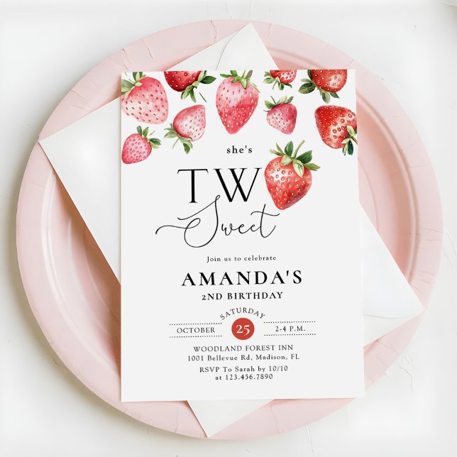 Invitation Anniversaire Strawberry 2 ans Deux Douceurs  (Créateur téléchargé)