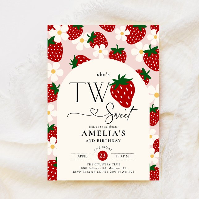 Invitation Anniversaire Strawberry 2 ans Deux Douceurs (Créateur téléchargé)