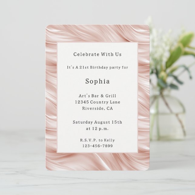 Invitation Anniversaire Stries Ondulées Rose Tendresse   (Debout devant)