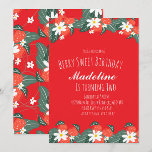 Invitation Anniversaire Sucré Baies Fraises Dessinées à la Ma