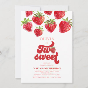 Invitation Anniversaire sucré de 2 ans à la fraise