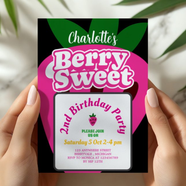 Invitation Anniversaire Sucré Fraise Rose Clair (Créateur téléchargé)