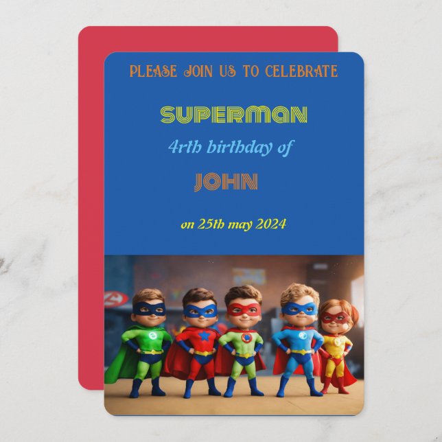 Invitation anniversaire superman (Devant / Derrière)