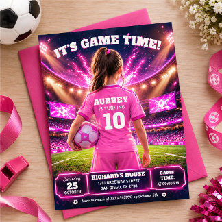 Invitation Anniversaire sur le thème du football rose