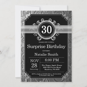 Invitation Anniversaire Surprise 30 Ans Noir et Paillettes Ar