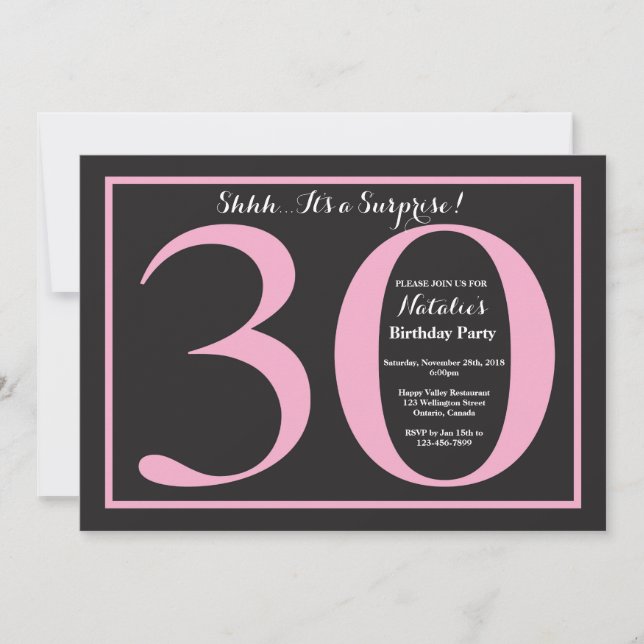 Invitation Anniversaire Surprise 30 ans Tableau Noir Rose et  (Devant)