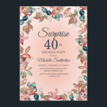 Invitation Anniversaire Surprise 40ème Femmes rose Turquoise<br><div class="desc">Elégante botanique rose et turquoise aquarelle fleurie et feuille jardin-thème 40e anniversaire surprise invitation pour les femmes. Belle pour une célébration à n'importe quel moment de l'année mais parfaitement adaptée à l'automne. Le texte, la police, la taille de police et la couleur sont entièrement personnalisables, donc cette carte peut être...</div>