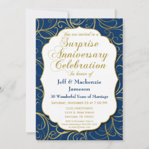 Invitation Anniversaire Surprise Marine Gold Swirl