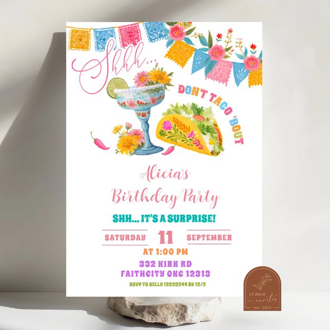 Invitation Anniversaire Surprise Mexicain Fiesta Colorée (Créateur téléchargé)