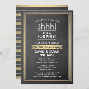 Invitation Anniversaire Surprise Party Black Chalkboard & Gol
