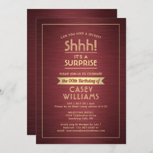 Invitation Anniversaire Surprise Party Brossé Bourgogne et or