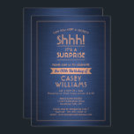 Invitation Anniversaire Surprise Party Brossé Marine bleu & c<br><div class="desc">Peux-tu garder un secret ? famille d'Invitations et amis à une fête d'anniversaire élégante et passionnante surprise avec des invitations personnalisées navy blue et cuivre. Toute la formulation de ce modèle est simple à personnaliser, y compris le message qui dit "Shhh! C'est une SURPRISE." Le design se compose d'une bordure...</div>