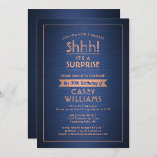 Invitation Anniversaire Surprise Party Brossé Marine bleu & c
