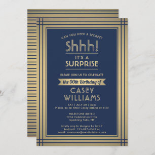 Invitation Anniversaire Surprise Party Elégant Marine Bleu et