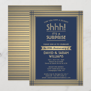Invitation Anniversaire Surprise Party Élégant Marine Blue Go