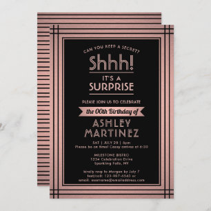 Invitation Anniversaire Surprise Party Élégant Rose Gold & Bl