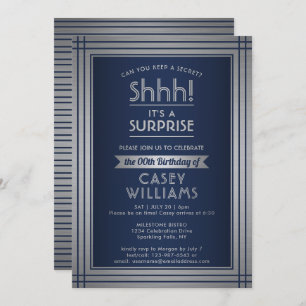Invitation Anniversaire Surprise Party Elégante Marine Bleu &