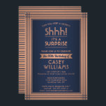 Invitation Anniversaire Surprise Party Elégante Marine Bleu &<br><div class="desc">Peux-tu garder un secret ? famille d'Invitations et amis à une fête d'anniversaire de surprise élégante et passionnante avec des invitations personnalisées navy blue et fausse feuille de cuivre. Toute la formulation de ce modèle est simple à personnaliser, y compris le message qui dit "Shhh! C'est une SURPRISE." Le design...</div>