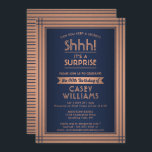 Invitation Anniversaire Surprise Party Elégante Marine Bleu &<br><div class="desc">Peux-tu garder un secret ? famille d'Invitations et amis à une fête d'anniversaire élégante et passionnante surprise avec des invitations personnalisées navy blue et cuivre. Toute la formulation de ce modèle est simple à personnaliser, y compris le message qui dit "Shhh! C'est une SURPRISE." Le design se compose d'une bordure...</div>