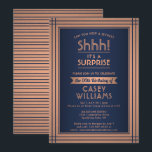 Invitation Anniversaire Surprise Party Elégante Marine Bleu &<br><div class="desc">Peux-tu garder un secret ? famille d'Invitations et amis à une fête d'anniversaire de surprise élégante et passionnante avec des invitations personnalisées navy blue et fausse feuille de cuivre. Toute la formulation de ce modèle est simple à personnaliser, y compris le message qui dit "Shhh! C'est une SURPRISE." Le design...</div>