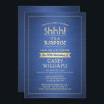 Invitation Anniversaire Surprise Party Shhh! Bleu et or bross<br><div class="desc">Peux-tu garder un secret ? famille d'Invitations et amis à une fête d'anniversaire élégante et passionnante surprise avec des invitations personnalisées bleu et or fête. Toute la formulation de ce modèle est simple à personnaliser, y compris le message qui dit "Shhh! C'est une SURPRISE." Le design se compose d'une bordure...</div>