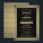 Invitation Anniversaire Surprise Party Shhh! Élégant noir et<br><div class="desc">Peux-tu garder un secret ? Famille d'Invitations et amis à une fête d'anniversaire de surprise élégante et passionnante avec des invitations personnalisées en noir et fausse feuille d'or. Toute la formulation de ce modèle est simple à personnaliser, y compris le message qui dit "Shhh! C'est une SURPRISE." Le design se...</div>