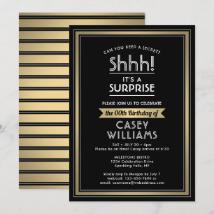 Invitation Anniversaire Surprise Party Shhh! Noir, Blanc et O