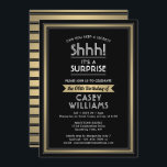 Invitation Anniversaire Surprise Party Shhh! Noir, Blanc et O<br><div class="desc">Peux-tu garder un secret ? Famille d'Invitations et amis à une fête d'anniversaire élégante et passionnante surprise avec des invitations personnalisées en noir, blanc et or. Toute la formulation de ce modèle est simple à personnaliser, y compris le message qui dit "Shhh! C'est une SURPRISE." Le design se compose d'une...</div>