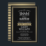 Invitation Anniversaire Surprise Party Shhh! Noir, Blanc et O<br><div class="desc">Peux-tu garder un secret ? Famille d'Invitations et amis à une fête d'anniversaire élégante et passionnante surprise avec des invitations personnalisées en noir, blanc et or. Toute la formulation de ce modèle est simple à personnaliser, y compris le message qui dit "Shhh! C'est une SURPRISE." Le design se compose d'une...</div>