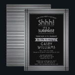 Invitation Anniversaire Surprise Party Shhh! Noir élégant<br><div class="desc">Peux-tu garder un secret ? Famille d'Invitations et amis à une fête d'anniversaire de surprise élégante et passionnante avec des invitations personnalisées de foil noir et faux argent. Toute la formulation de ce modèle est simple à personnaliser, y compris le message qui dit "Shhh! C'est une SURPRISE." Le design comprend...</div>