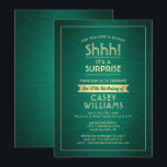 Invitation Anniversaire Surprise Party Shhh! Vert & Or brossé<br><div class="desc">Peux-tu garder un secret ? Famille Invitation et amis à une fête d'anniversaire élégante et passionnante surprise avec des invitations personnalisées vertes et or. Toute la formulation de ce modèle est simple à personnaliser, y compris le message qui dit "Shhh! C'est une SURPRISE." Le design se compose d'une bordure rayée...</div>