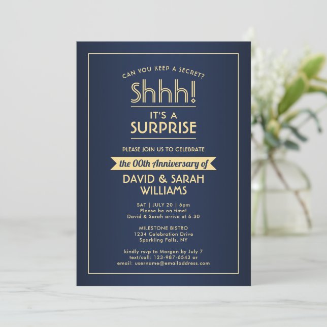 Invitation Anniversaire Surprise Party Stylish Marine Blue Go (Debout devant)