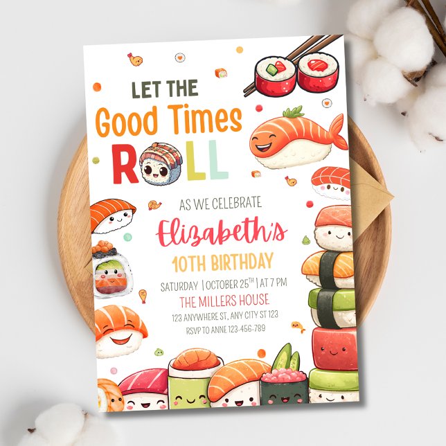 Invitation Anniversaire Sushi Kawaii Sushi Nourrit (Créateur téléchargé)