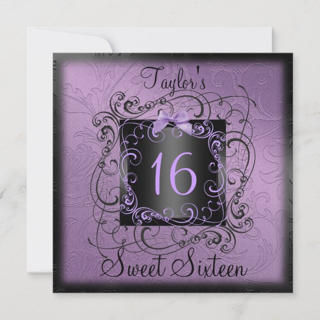 Invitation anniversaire Sweet16 avec cadre violet  (Devant)