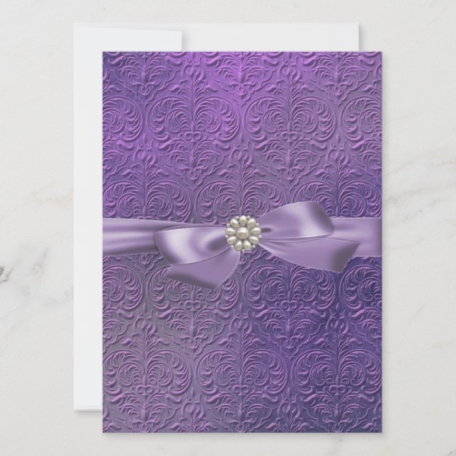 Invitation anniversaire Sweet16 ruban et damas (Devant)