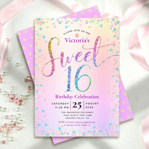 Invitation Anniversaire Sweet 16 Arc-en-Ciel Paillettes Confe
