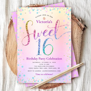 Invitation Anniversaire Sweet 16 écriture ombrée pailleté arc