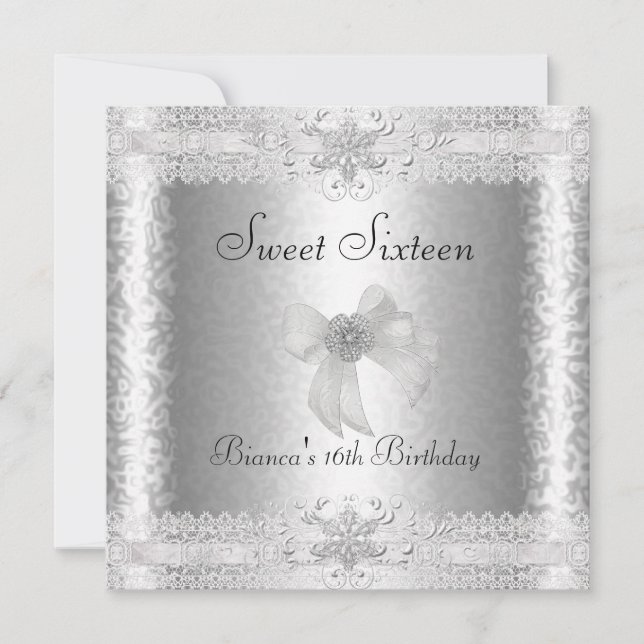 Invitation Anniversaire Sweet 16 Élégant Fleurs Blanches Arge (Devant)