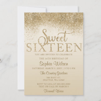 Invitation Anniversaire Sweet 16 Paillettes Étincelles Or