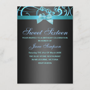 Invitation anniversaire Sweet 16 tourbillon bleu/n
