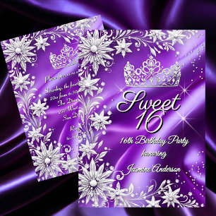 Invitation Anniversaire Sweet 16 Violet Argent Winter Wonderl