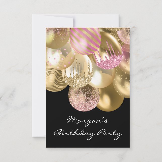 Invitation Anniversaire Sweet 16e Ballons d'or rose noir (Dos)