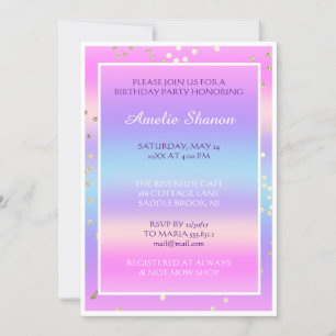 Invitation Anniversaire Sweet 16e Diplômé rose violet Confett